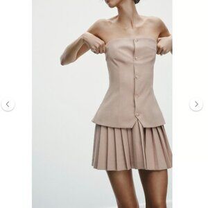NEW ZARA SHORT STRAPLESS DRESS PLEATED HEM 3067/359